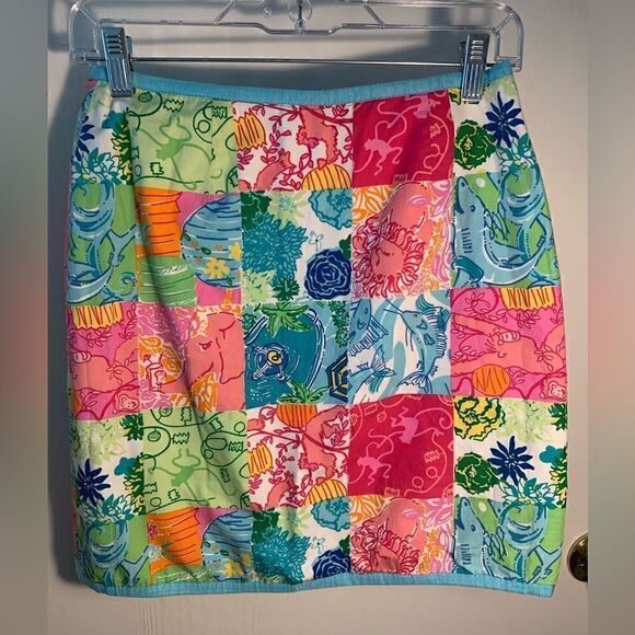 Vintage Lilly Pulitzer GUC splash blue swordfish wrap reversible skirt Size 4 - Picture 1 of 8